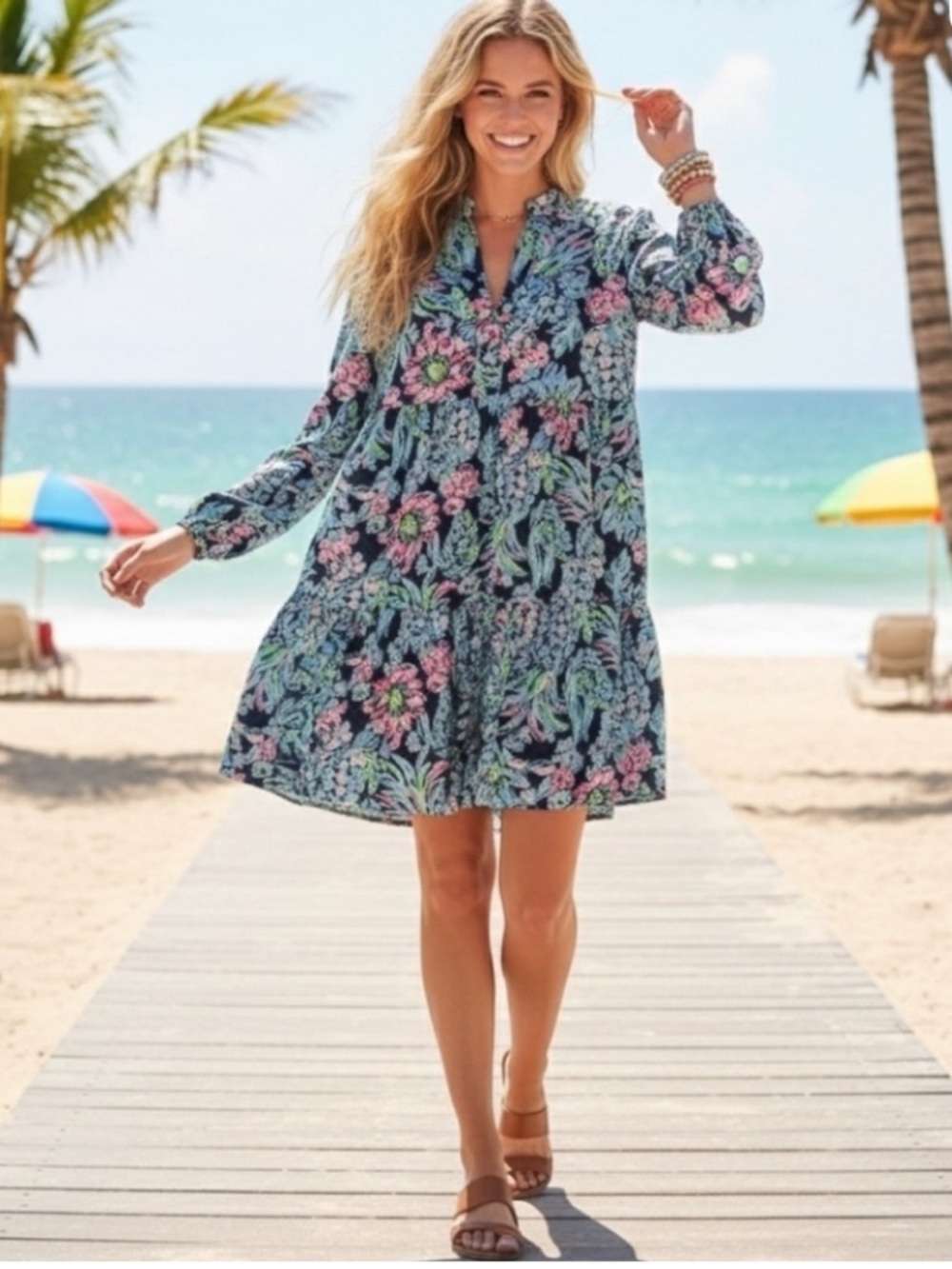 Lilly Pulitzer Winona Stretch Dress Navy Pineapple Paradise Tiered Size Medium
